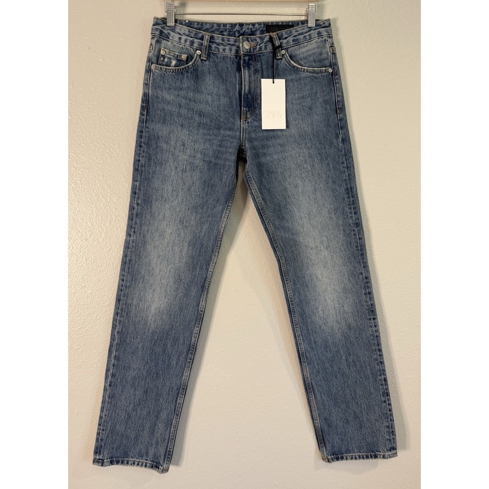Zara ZW Mid Rise Straight Leg Jeans NWT 100% Cotton Classic Blue Denim Size‎ 6